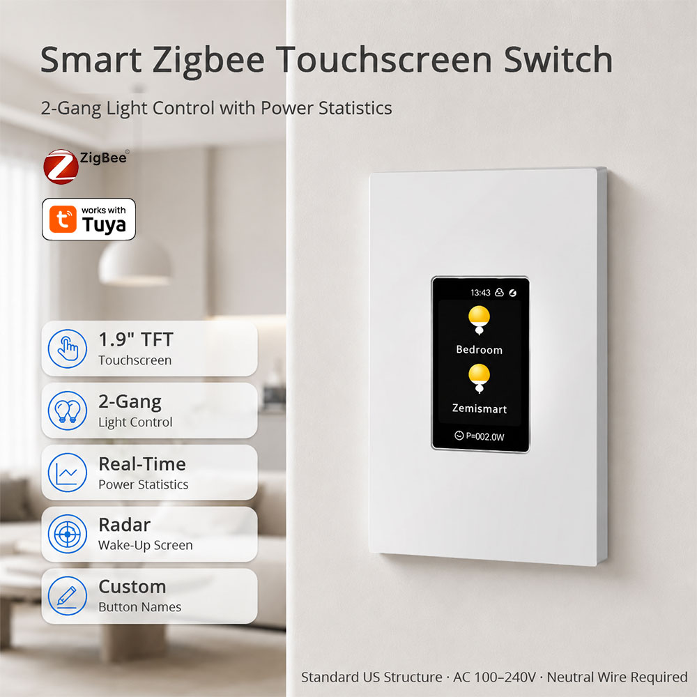 Tasmota - สวิตช์หน้าจอสัมผัสอัจฉริยะ Zemismart Zigbee แบบ 2 ช่อง