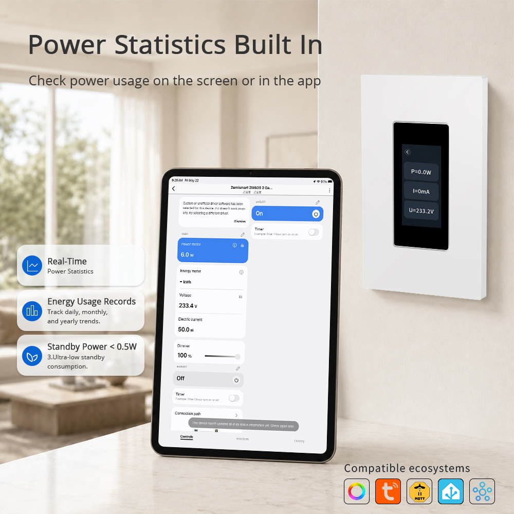 สวิตช์หน้าจอสัมผัสอัจฉริยะ Zem - Tasmota บทวิจารณ์และราคา
